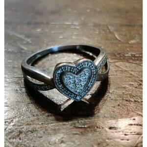 KRN Sterling Silver Cubic Zirconia Heart Halo Accented Band Ring 925 Sz 7